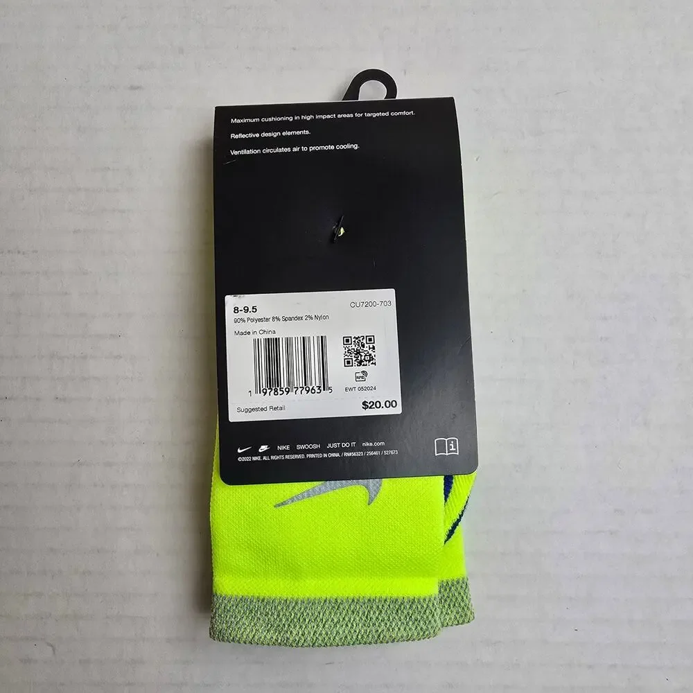 Nike Spark Running Crew Socks Size W9.5-11/M8-9.5 Volt Cushioned Dri-Fit